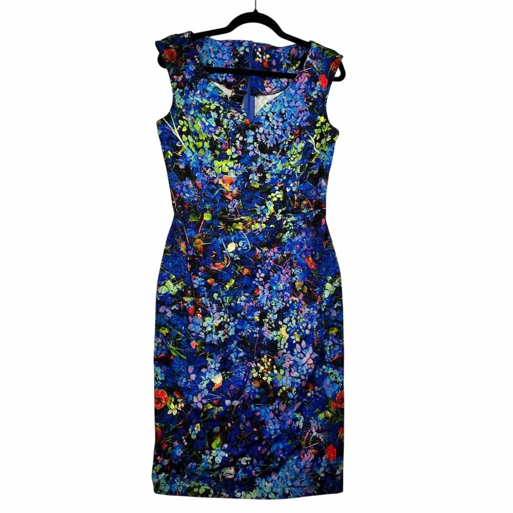 Guantina Womens Sweetheart Midi Bodycon blue dress M/40 Wearable Art Print Artzy - Picture 5 of 13